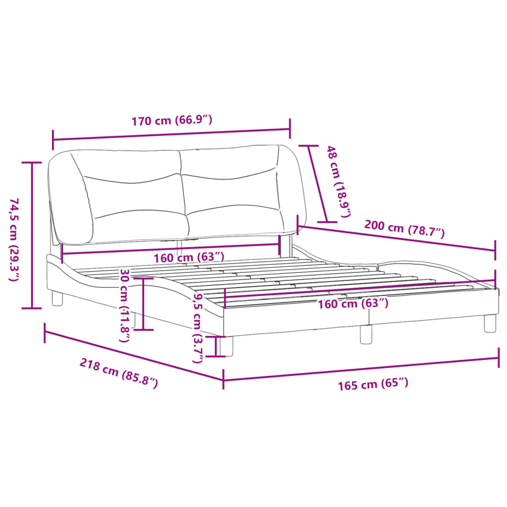 vidaXL Πλαίσιο Κρεβατιού με Κεφαλάρι Μαύρο 160x200 εκ. Συνθετικό Δέρμα