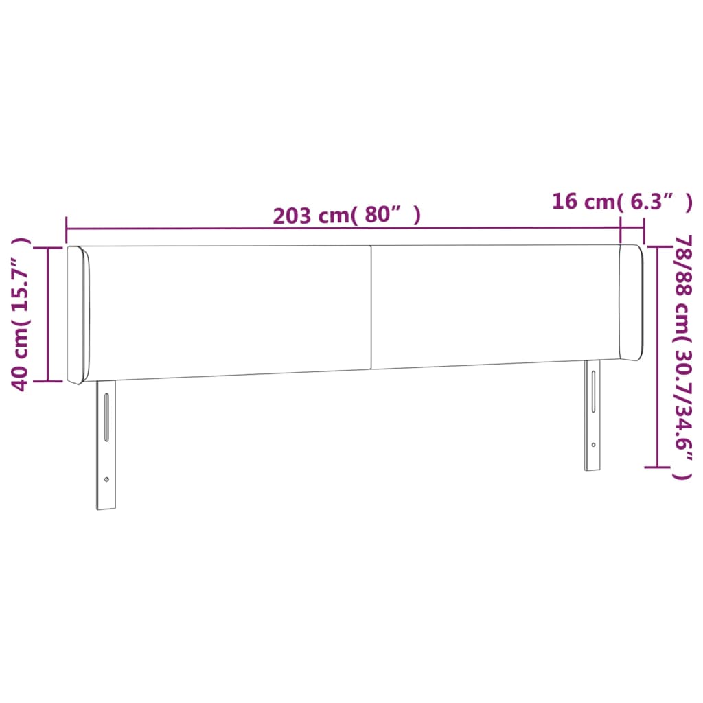 vidaXL Κεφαλάρι Κρεβατιού LED Λευκό 203x16x78/88 εκ. Συνθετ. Δέρμα