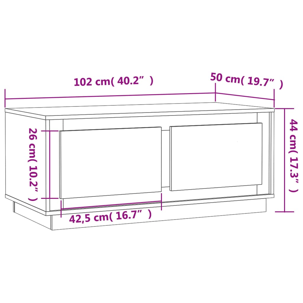 vidaXL Τραπεζάκι Σαλονιού Γυαλ. Λευκό 102x50x44 εκ. Επεξεργ. Ξύλο