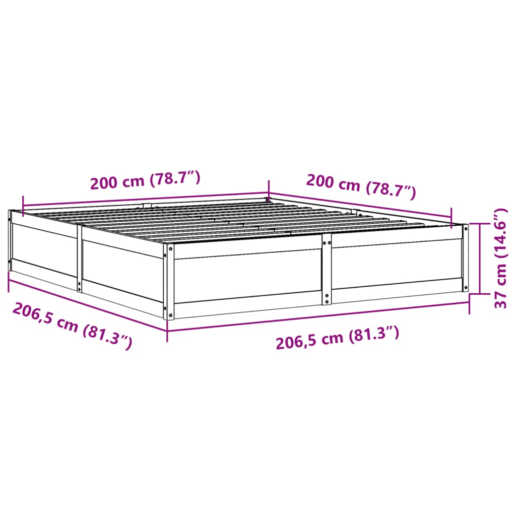 vidaXL Σκελετός Κρεβατιού Χωρίς Στρώμα 200x200 εκ Μασίφ Ξύλο Πεύκου