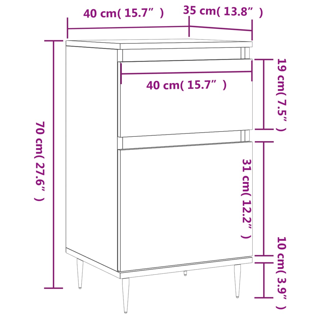 vidaXL Συρταριέρα Γκρι Sonoma 40 x 35 x 70 εκ. από Επεξεργασμένο Ξύλο