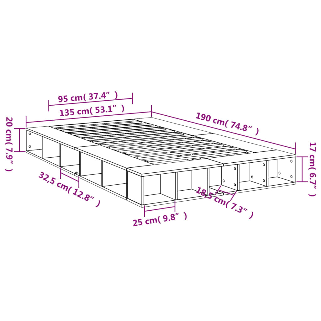 vidaXL Πλαίσιο Κρεβατιού Καπνιστή Δρυς 135x190 εκ. Επεξεργασμένο Ξύλο