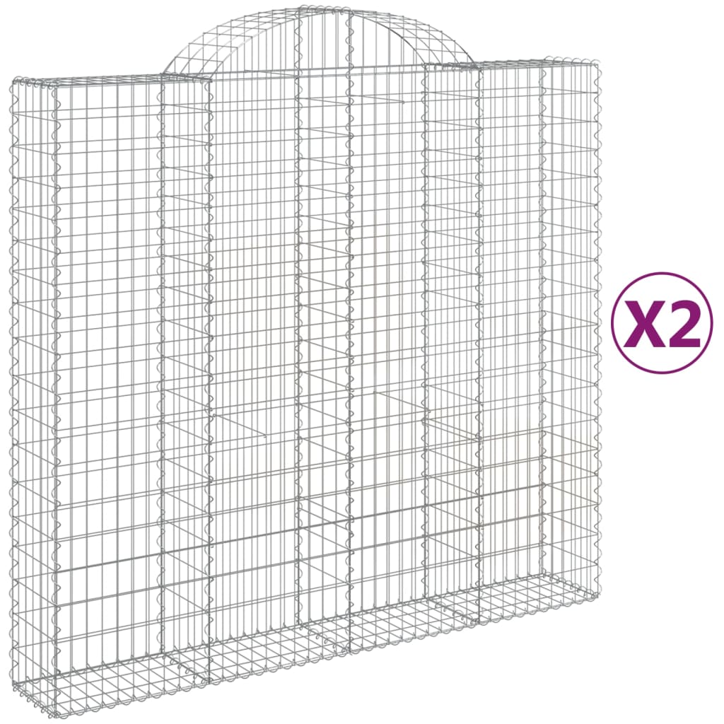 vidaXL Συρματοκιβώτια Τοξωτά 2 τεμ. 200x50x180/200 εκ. Γαλβαν. Ατσάλι