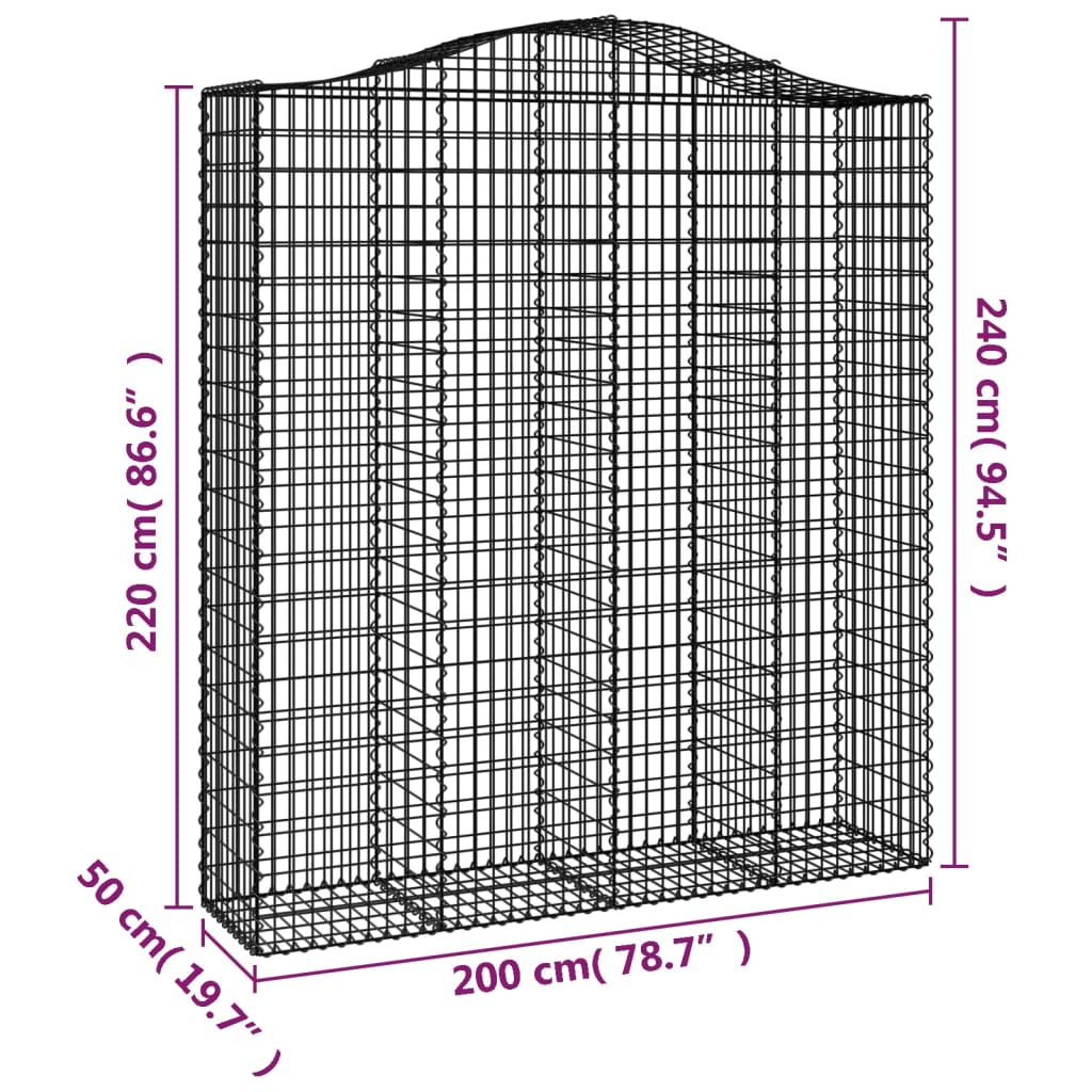 vidaXL Συρματοκιβώτια Τοξωτά 7 τεμ. 200x50x220/240 εκ. Γαλβαν. Ατσάλι