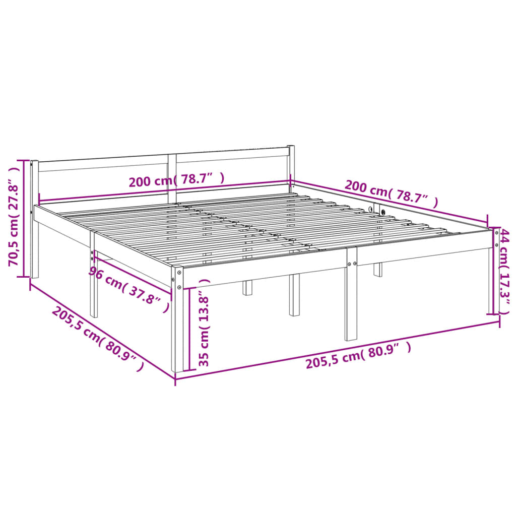 vidaXL Κρεβάτι Ηλικιωμένων Γκρι 200 x 200εκ.από Μασίφ Ξύλο Πεύκου