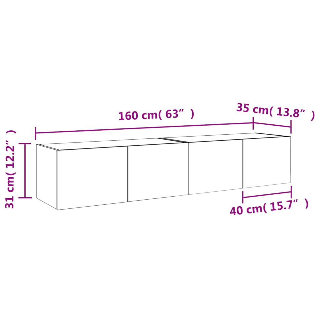 vidaXL Έπιπλα Τοίχου Τηλεόρασης με LED 2 Τεμ. Μαύρα 80x35x31 εκ.