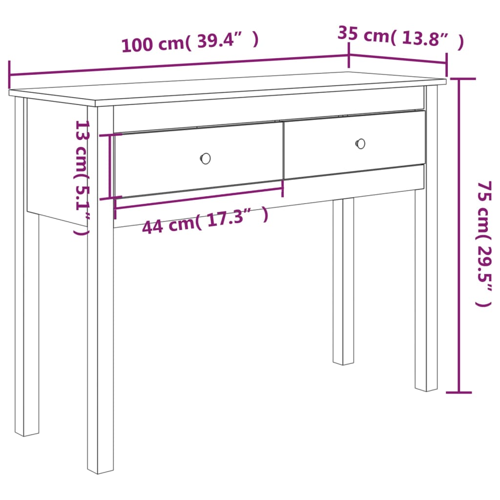 vidaXL Τραπέζι Κονσόλα Γκρί 100x35x75 εκ. από Μασίφ Ξύλο Πεύκου