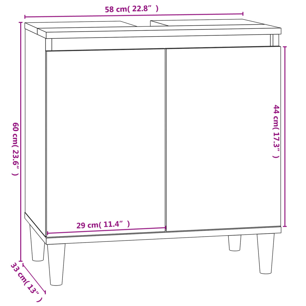 vidaXL Ντουλάπι Νιπτήρα Μαύρο 58x33x60 εκ. Επεξεργασμένο Ξύλο