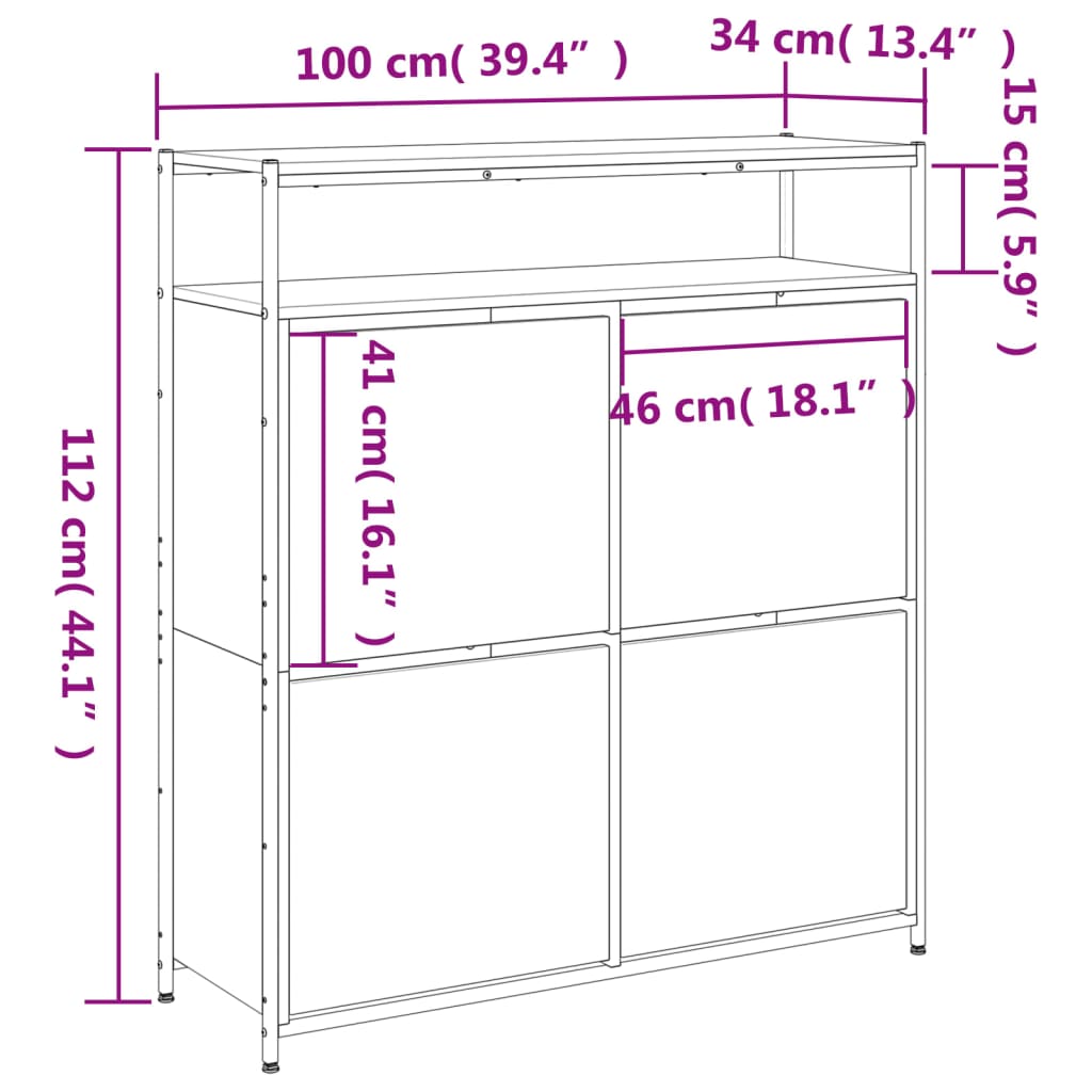 vidaXL Παπουτσοθήκη με 4 Ανακλ. Συρτάρια Sonoma Δρυς 100x34x112 εκ.