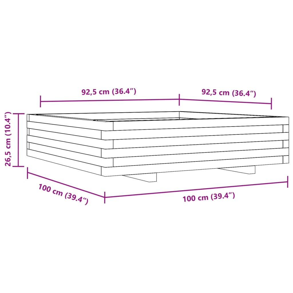 vidaXL Ζαρντινιέρα Καφέ Κεριού 100x100x26,5 εκ. από Μασίφ Ξύλο Πεύκου