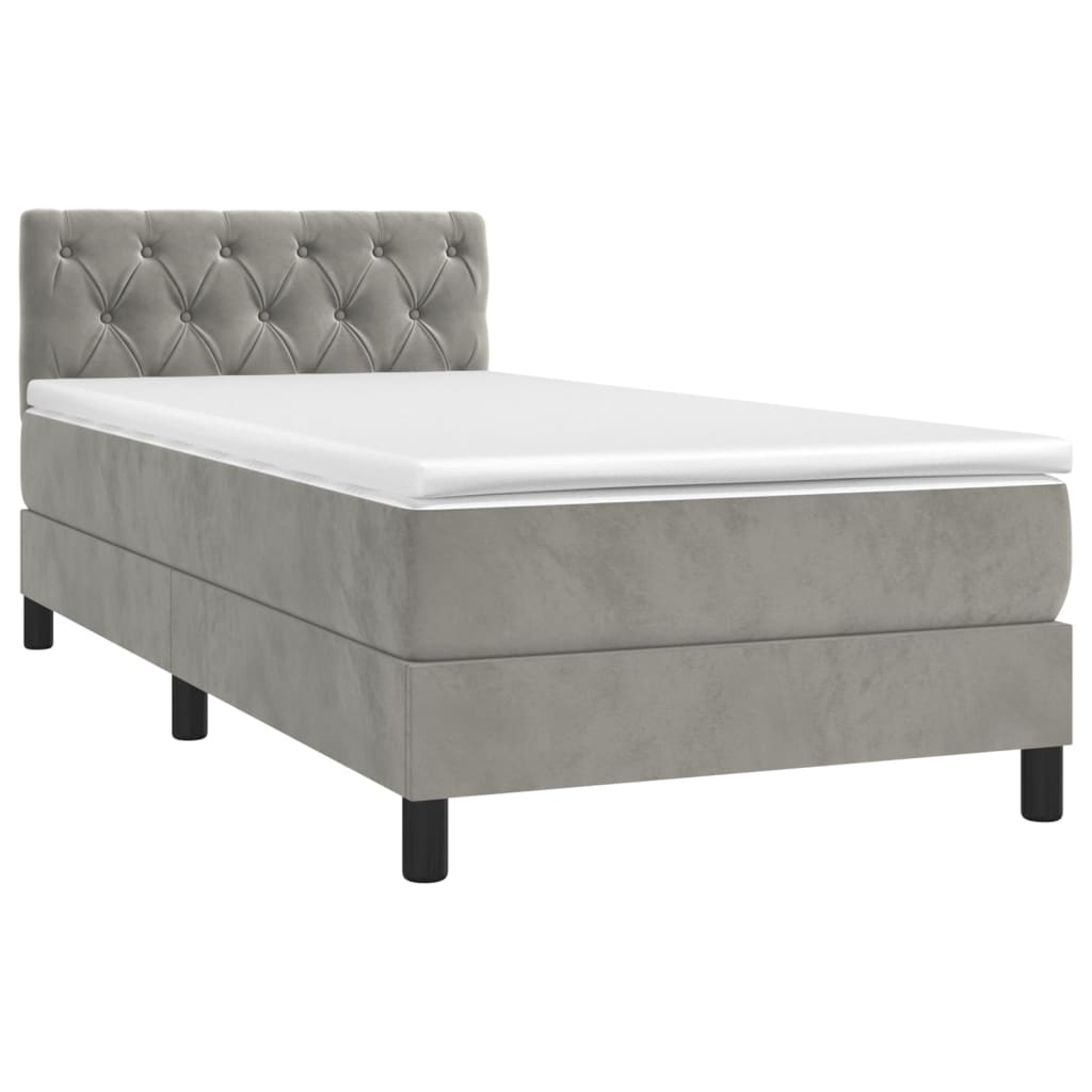 vidaXL Κρεβάτι Boxspring με Στρώμα & LED Αν.Γκρι 80x200 εκ. Βελούδινο