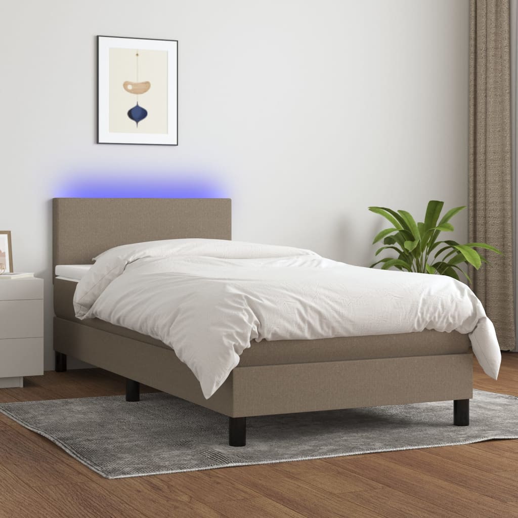 vidaXL Κρεβάτι Boxspring με Στρώμα & LED Taupe 80x200 εκ. Υφασμάτινο