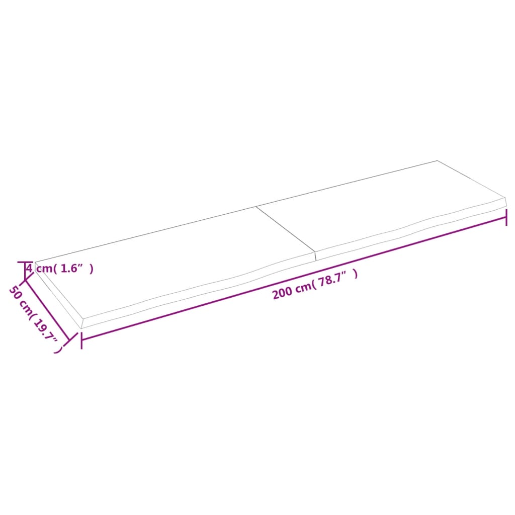 vidaXL Επιφάνεια Τραπεζιού 200x50x(2-4)εκ Ακατέργαστο Μασίφ Ξύλο Δρυός