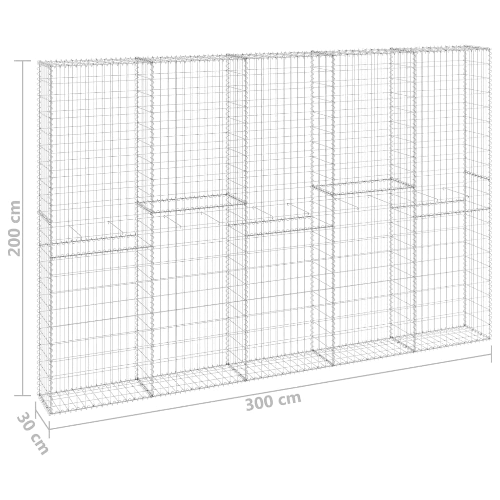 vidaXL Συρματοκιβώτιο Τοίχος 300x30x200 εκ. Γαλβαν.Χάλυβας + Καλύμματα