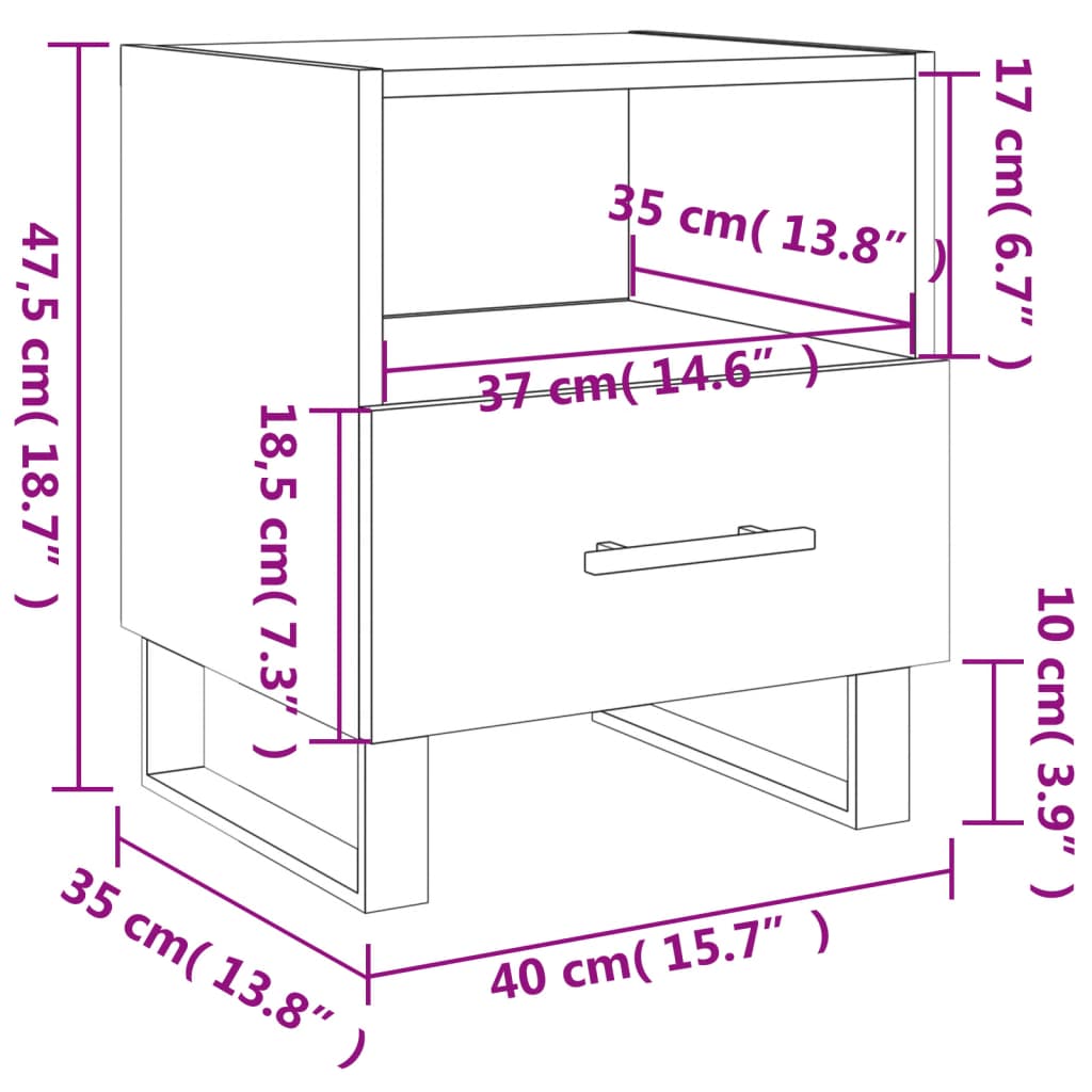 vidaXL Κομοδίνα 2 τεμ. Καφέ Δρυς 40 x 35 x 47,5 εκ. από Επεξεργ. Ξύλο