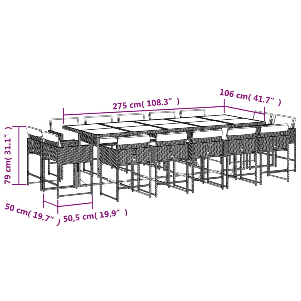 vidaXL Σετ Τραπεζαρίας Κήπου 15τεμ. Μικτό Μπεζ Συνθ. Ρατάν & Μαξιλάρια