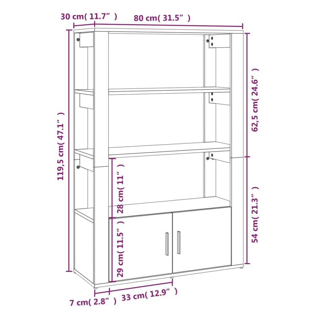 vidaXL Ντουλάπι Μαύρο 80x30x119,5 εκ. από Επεξεργασμένο Ξύλο