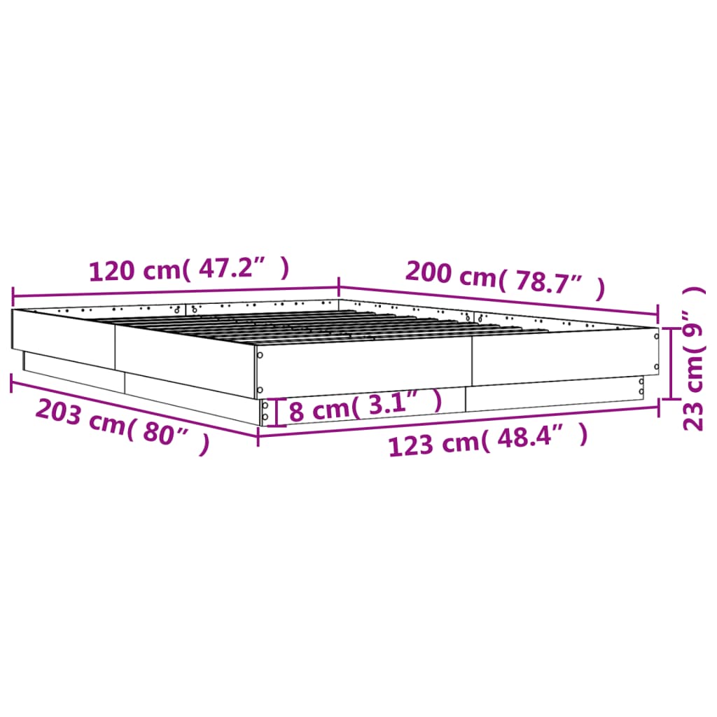 vidaXL Πλαίσιο Κρεβατιού με LED Sonoma Δρυς 120x200 εκ.