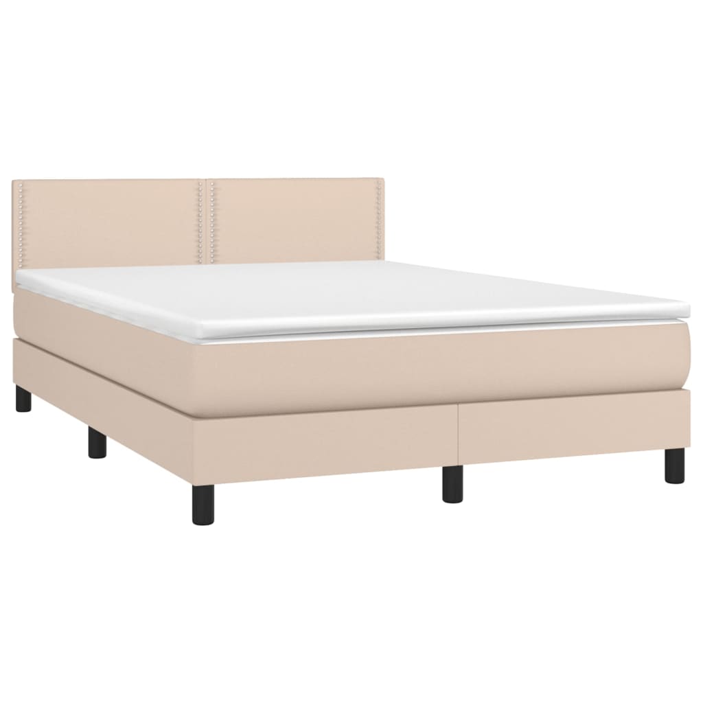 vidaXL Κρεβάτι Boxspring με Στρώμα Καπουτσίνο 140x190εκ.από Συνθ.Δέρμα