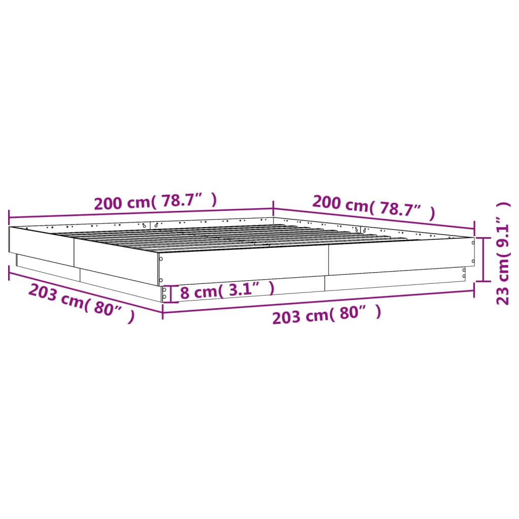 vidaXL Πλαίσιο Κρεβατιού Γκρι Σκυροδέματος 200x200 εκ. Επεξεργ. Ξύλο