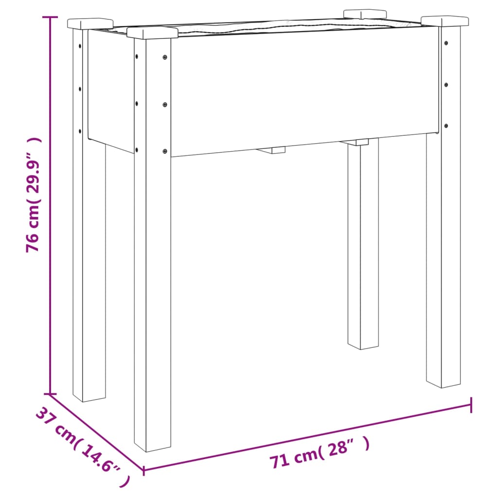 vidaXL Γλάστρα με Επένδυση Γκρι 71 x 37 x 76 εκ. από Μασίφ Ξύλο Ελάτης