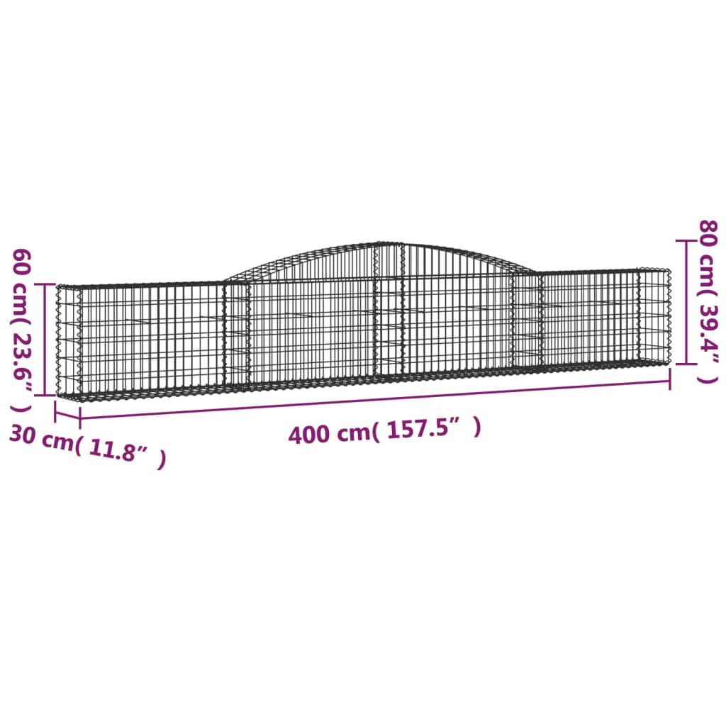 vidaXL Συρματοκιβώτιο Τοξωτό 400x30x60/80εκ. από Γαλβανισμένο Χάλυβα