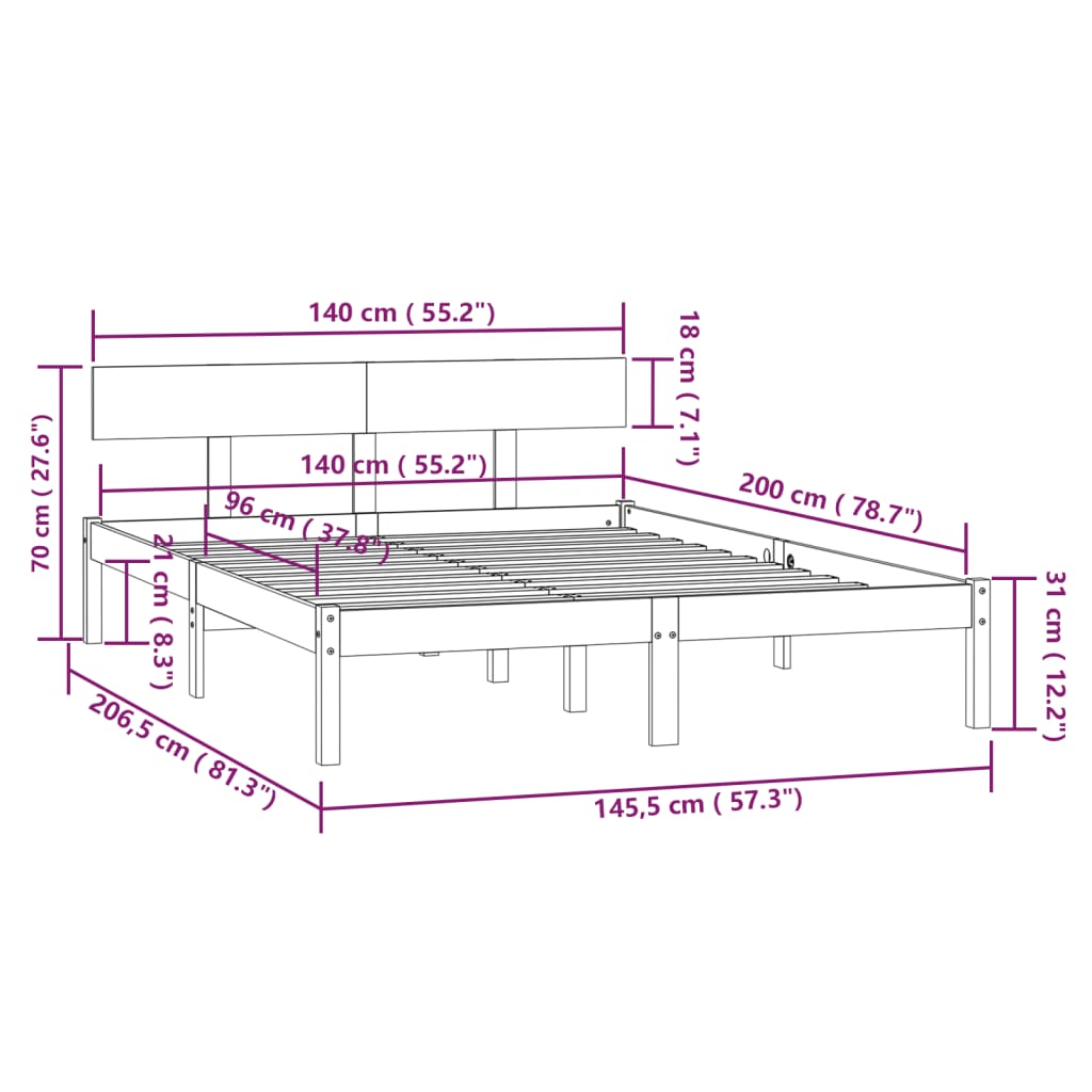 vidaXL Πλαίσιο Κρεβατιού Γκρι 140 x 200 εκ. από Μασίφ Ξύλο Πεύκου