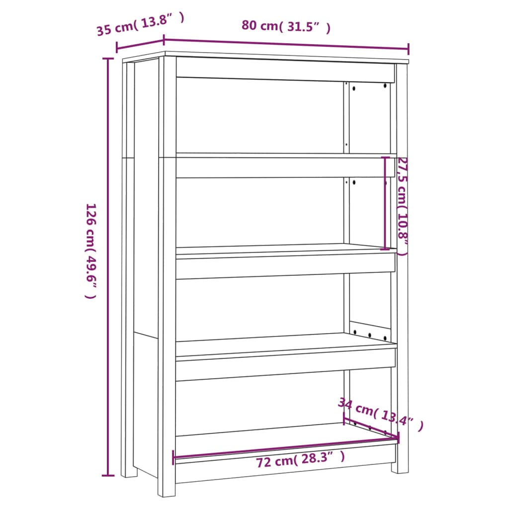 vidaXL Βιβλιοθήκη 80x35x126 εκ. από Μασίφ Ξύλο Πεύκου