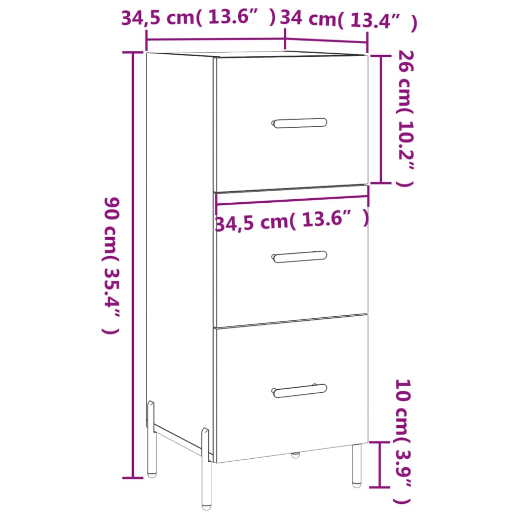 vidaXL Ντουλάπι Λευκό 34,5 x 34 x 90 εκ. από Επεξεργασμένο Ξύλο