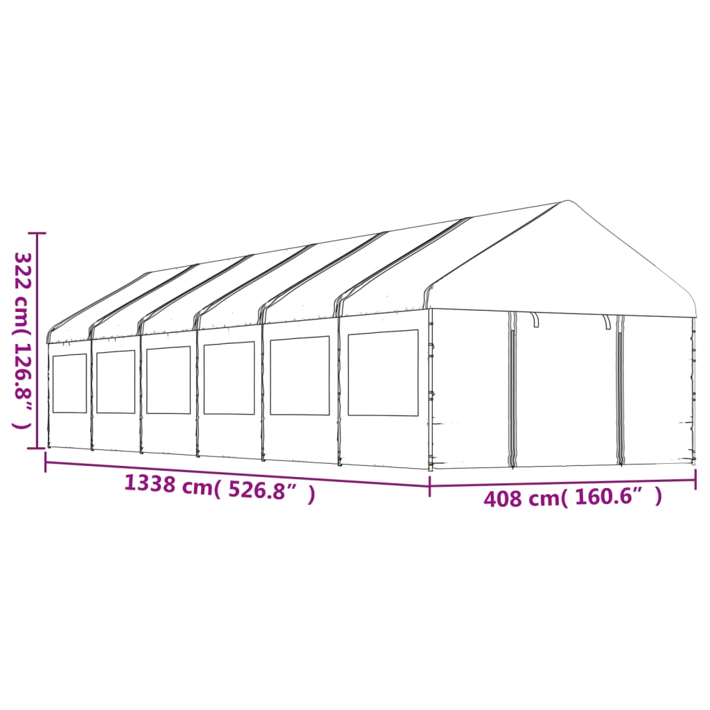 vidaXL Κιόσκι με Τέντα Λευκό 13,38 x 4,08 x 3,22 μ. από Πολυαιθυλένιο