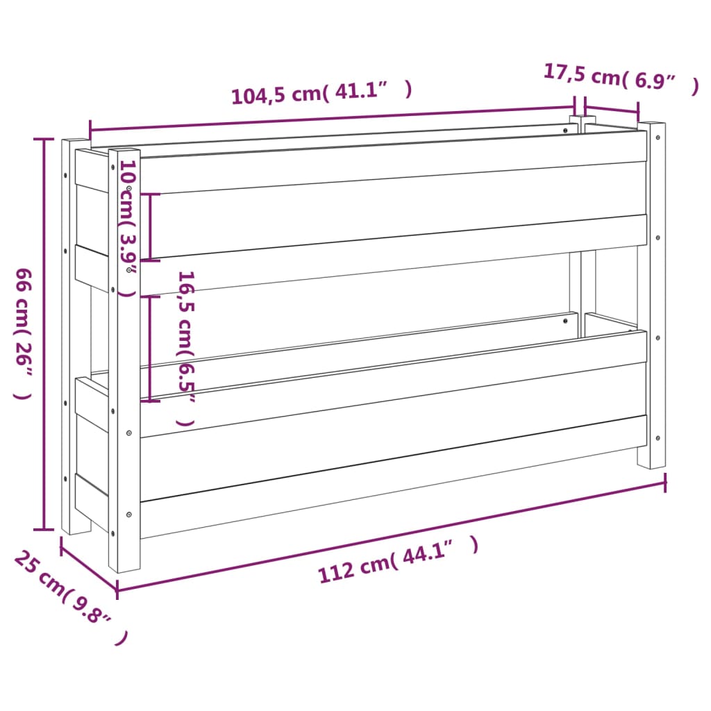 vidaXL Ζαρντινιέρα Μαύρο 112x25x66 εκ. από Μασίφ Ξύλο Πεύκου