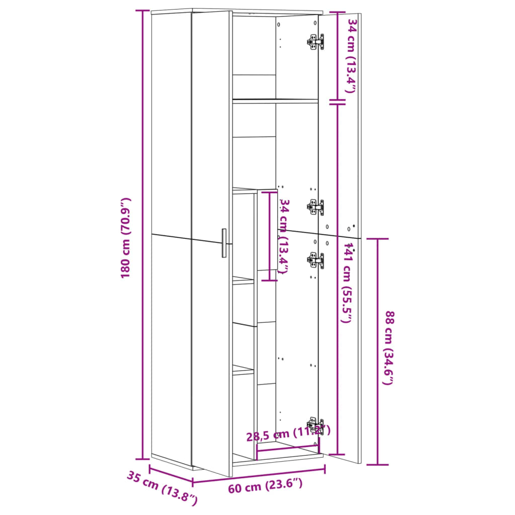 vidaXL Ντουλάπα Γκρι Sonoma 60 x 35 x 180 εκ. από Επεξ. Ξύλο