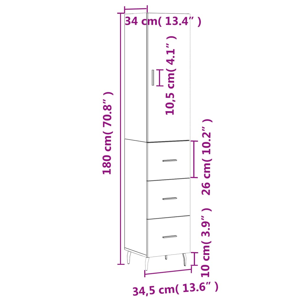 vidaXL Ντουλάπι Καφέ Δρυς 34,5 x 34 x 180 εκ. από Επεξεργασμένο Ξύλο