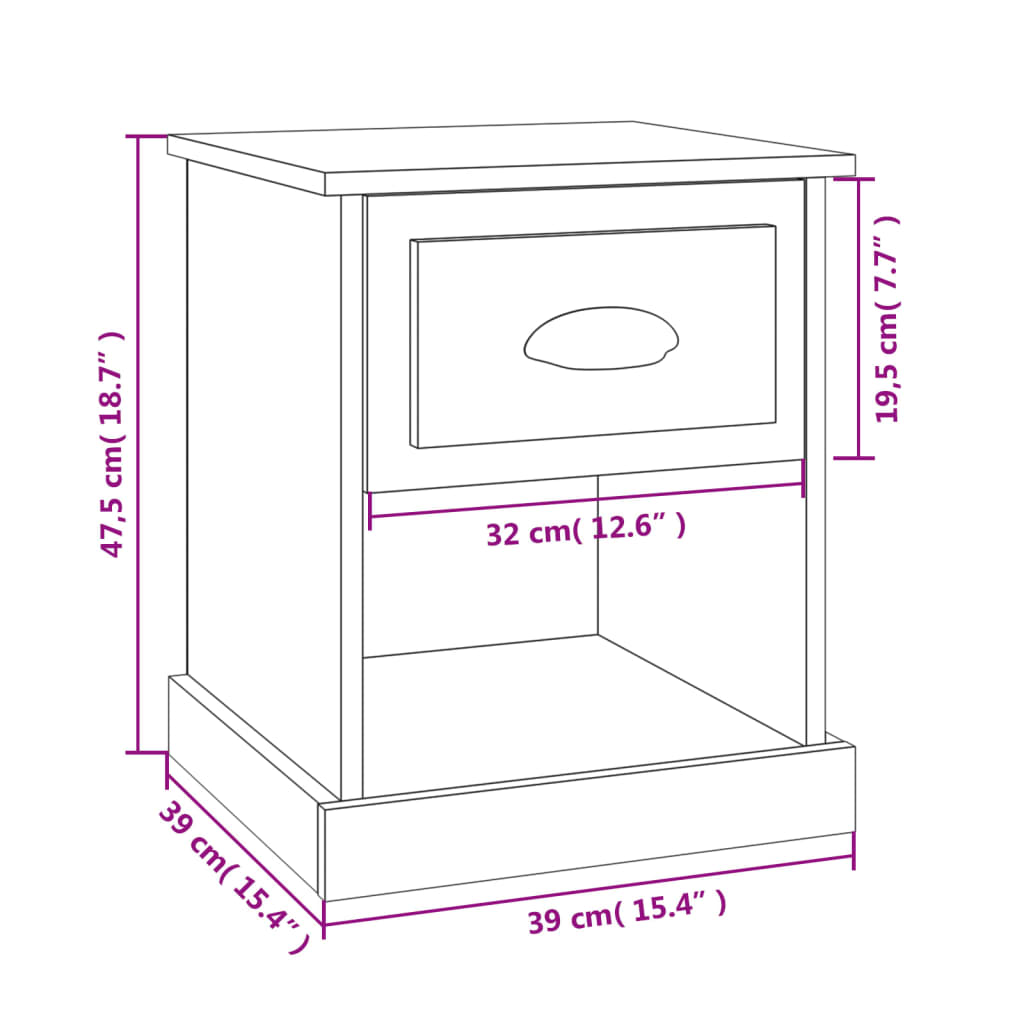 vidaXL Κομοδίνα 2 τεμ. Γκρι Σκυροδέματος 39x39x47,5 εκ. Επεξεργ. Ξύλο