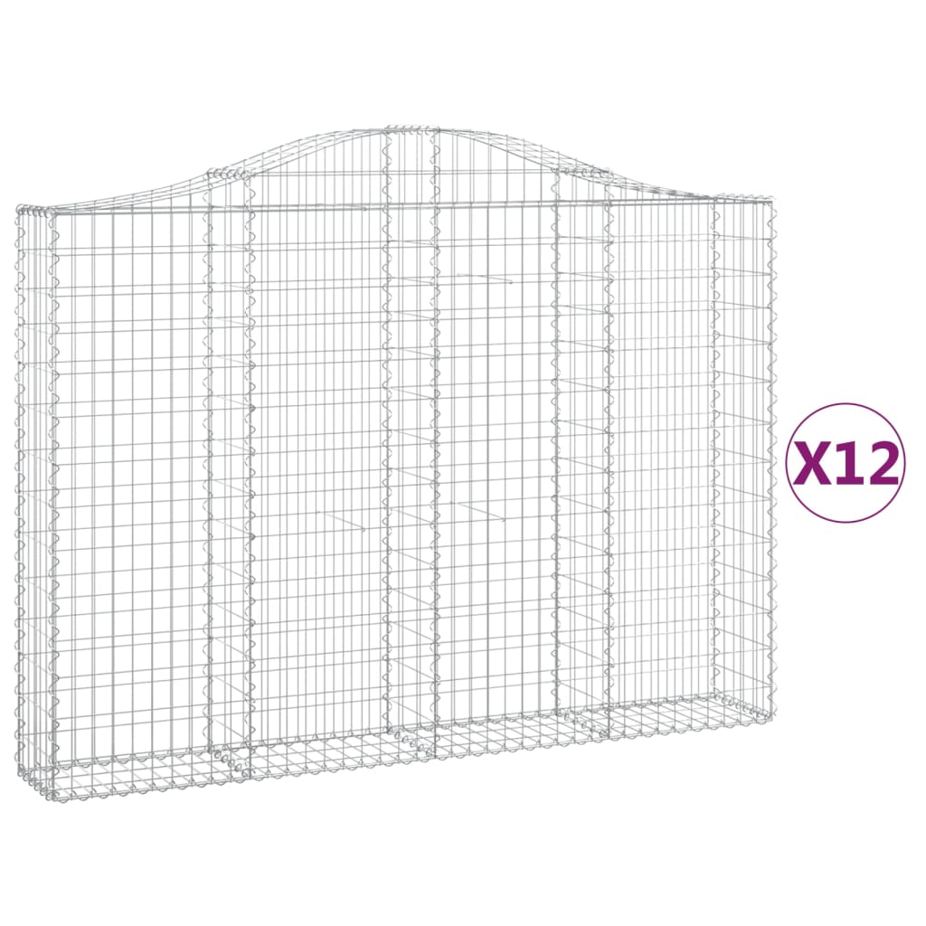 vidaXL Συρματοκιβώτια Τοξωτά 12 τεμ. 200x30x140/160 εκ. Γαλβαν. Ατσάλι