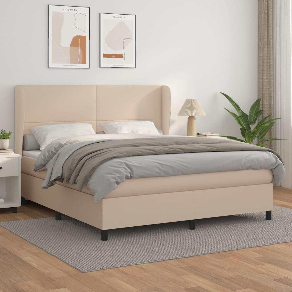 vidaXL Κρεβάτι Boxspring με Στρώμα Καπουτσίνο 180x200 εκ. Συνθ. Δέρμα