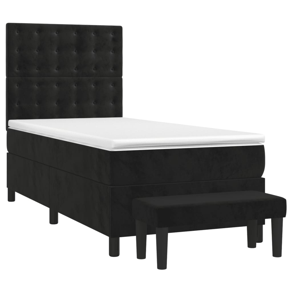 vidaXL Κρεβάτι Boxspring με Στρώμα Μαύρο 90x190 εκ. Βελούδινο