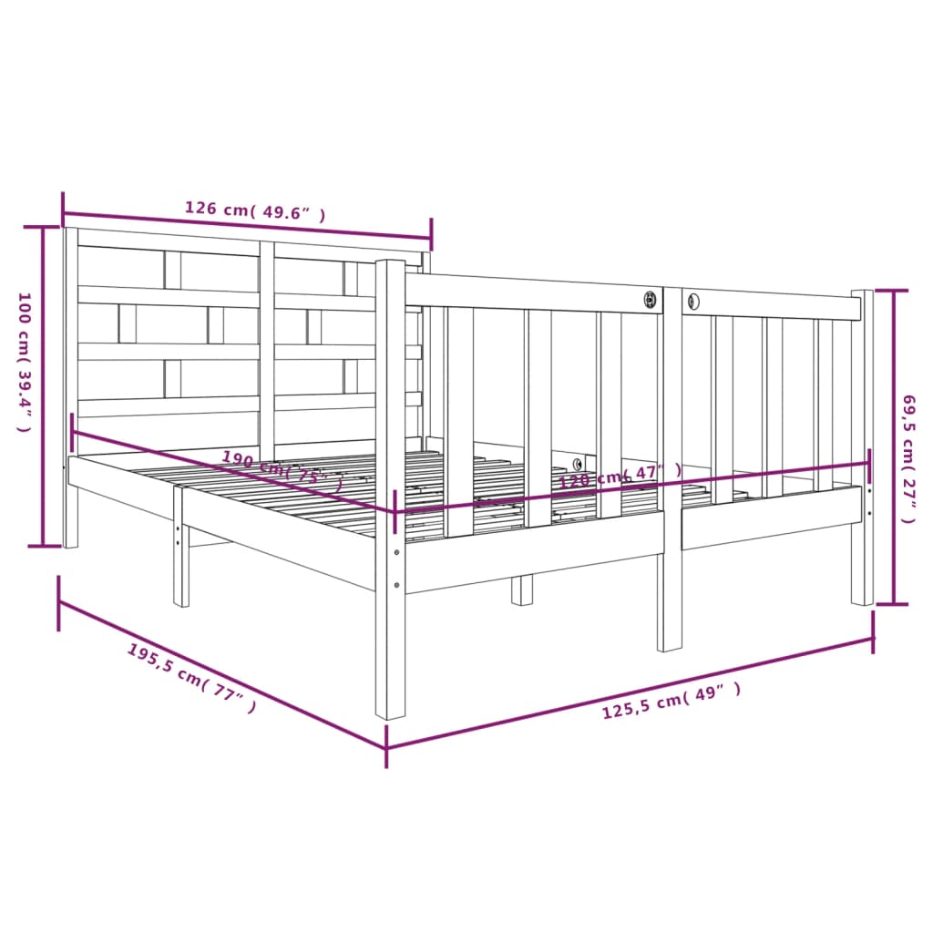 vidaXL Πλαίσιο Κρεβατιού 120 x 190 εκ. Μασίφ Πεύκο Small Double