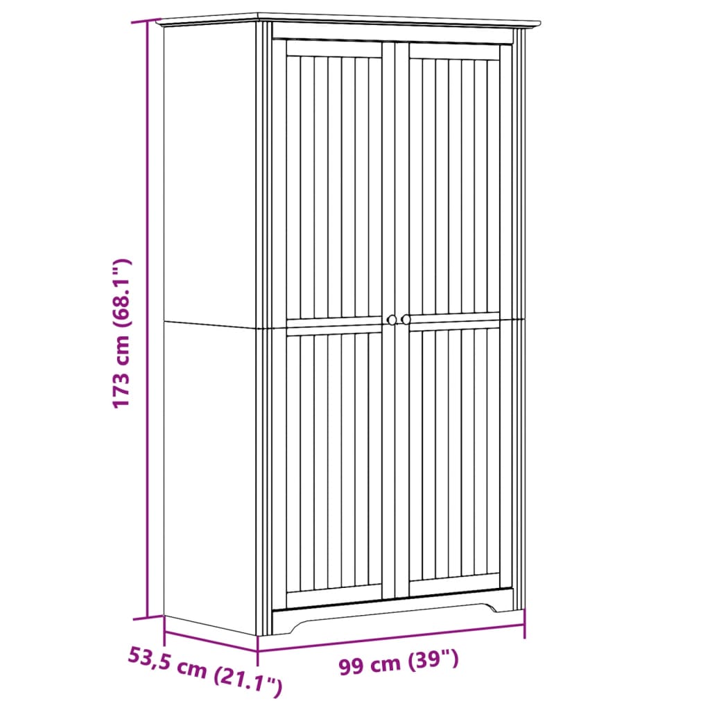 vidaXL Ντουλάπα BODO Λευκή 99x53,5x173 εκ. από Μασίφ Ξύλο Πεύκου