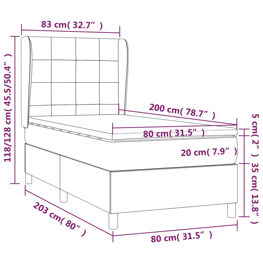 vidaXL Κρεβάτι Boxspring με Στρώμα Μαύρο 80 x 200 εκ. Βελούδινο