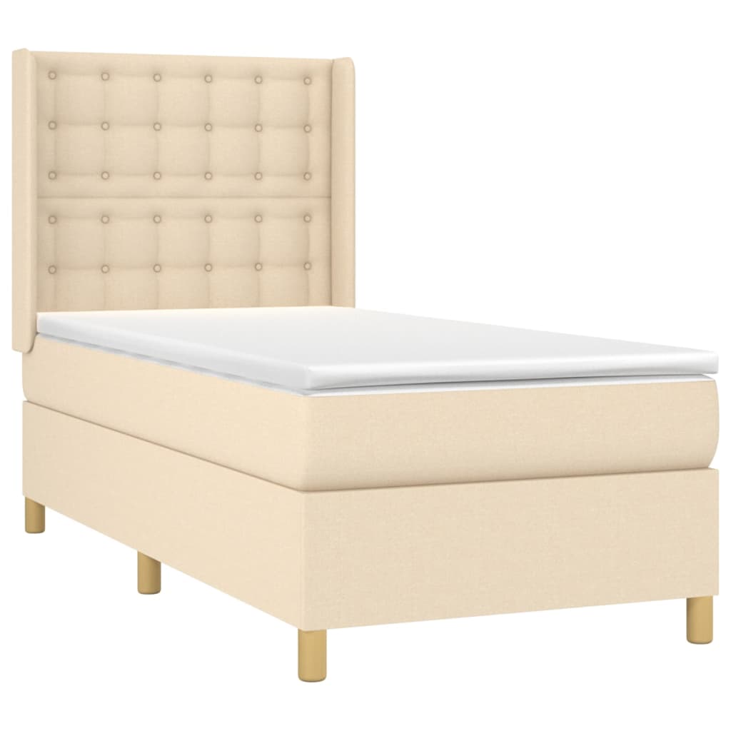 vidaXL Κρεβάτι Boxspring με Στρώμα Κρεμ 90x190 εκ.Υφασμάτινο