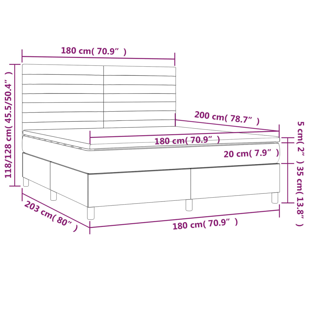 vidaXL Κρεβάτι Boxspring με Στρώμα Ανοιχτό Γκρι 180x200 εκ. Υφασμάτινο