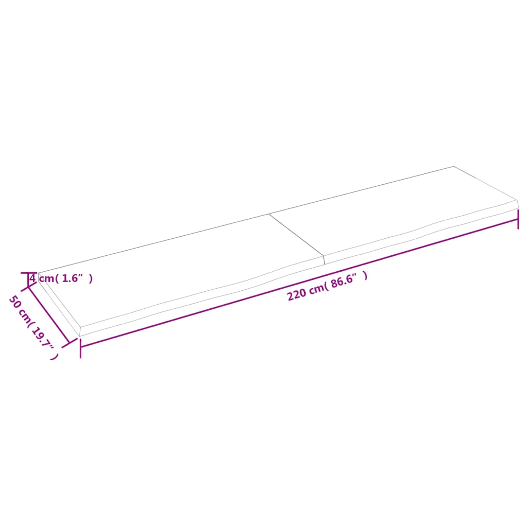 vidaXL Επιφάνεια Τραπεζιού 220x50x(2-4)εκ Ακατέργαστο Μασίφ Ξύλο Δρυός