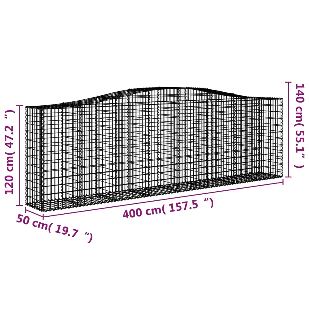 vidaXL Συρματοκιβώτιο Τοξωτό 400x50x120/140εκ. από Γαλβανισμένο Χάλυβα