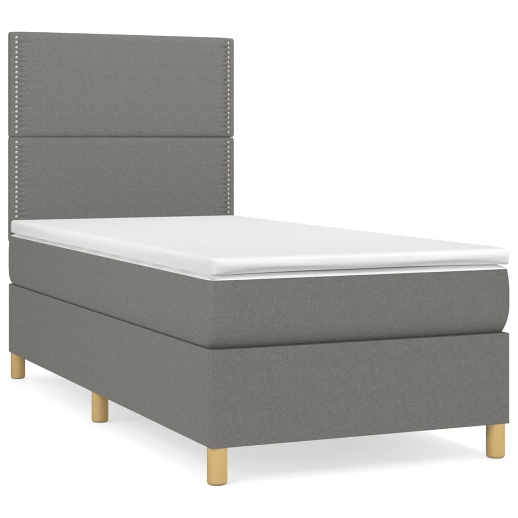 vidaXL Κρεβάτι Boxspring με Στρώμα Σκούρο Γκρι 100x200 εκ. Υφασμάτινο