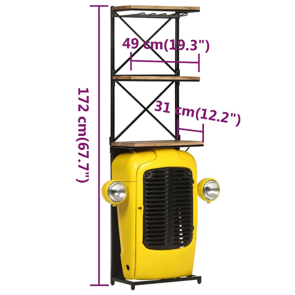 vidaXL Κάβα Κρασιών Κίτρινη Όψη Τρακτέρ 49x31x172 εκ.Μασίφ Ξύλο Μάνγκο