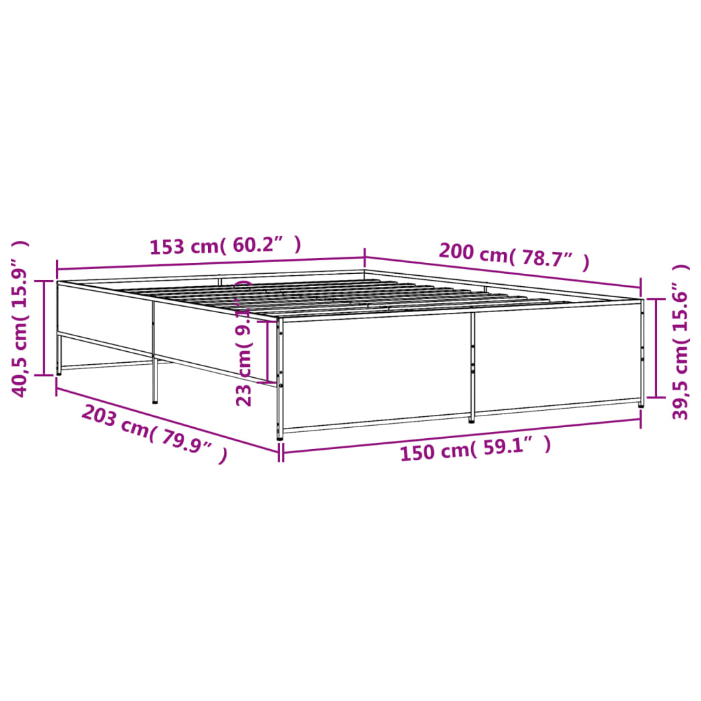 vidaXL Πλαίσιο Κρεβατιού Καπνιστή Δρυς 150x200εκ. Επεξ. Ξύλο & Μέταλλο