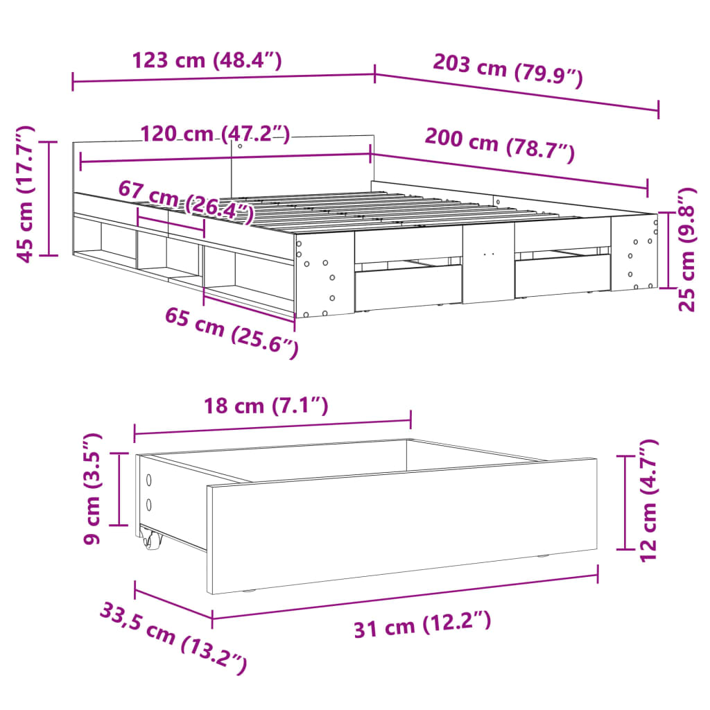 vidaXL Πλαίσιο Κρεβατιού με Συρτάρια Λευκό 120x200 εκ Επεξεργ. Ξύλο