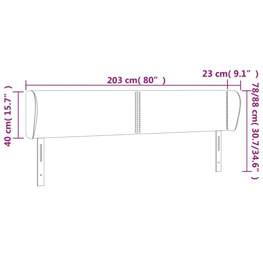 vidaXL Κεφαλάρι με Πτερύγια Σκούρο Γκρι 203x23x78/88 εκ. Βελούδινο