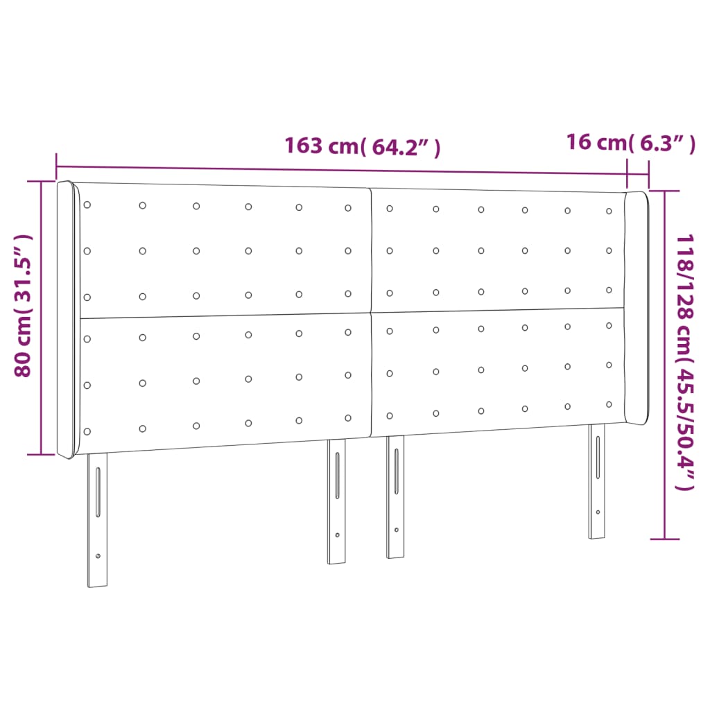 vidaXL Κεφαλάρι Κρεβατιού LED Σκούρο Γκρι 163x16x118/128εκ. Βελούδινο